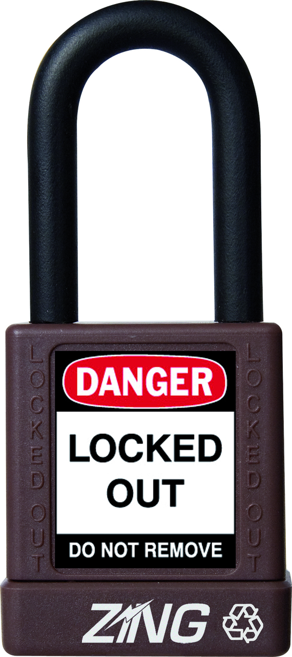 ZING RecycLock Safety Padlock, Keyed Different, 1-1/2" Shackle, 1-3/4" Body, Brown
