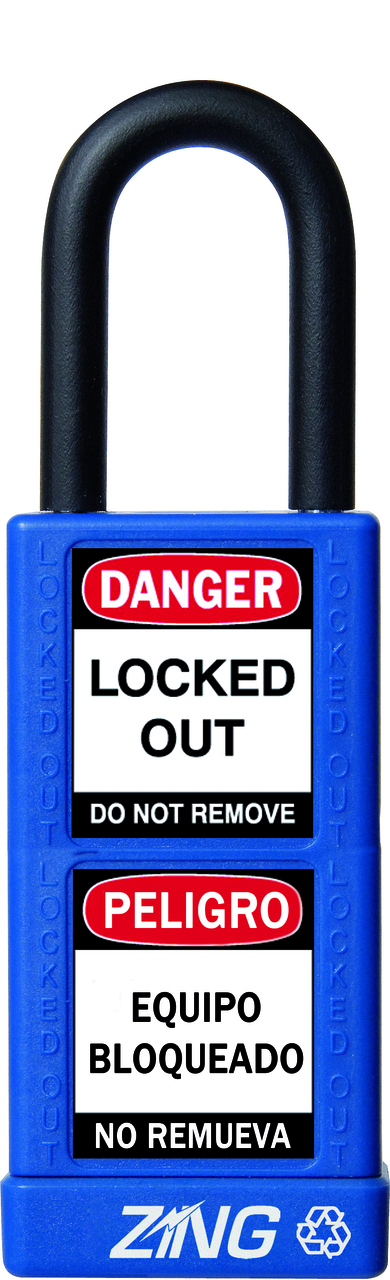 ZING RecycLock Safety Padlock, Keyed Different, 1-1/2" Shackle, 3" Long Body, Blue